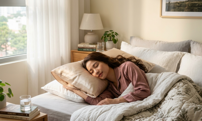 Ngủ trên gối sạch giúp mái tóc luôn sạch sẽ