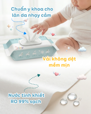 Khăn ướt Diky với thành phần nước tinh khiết RO 99% sạch khuẩn