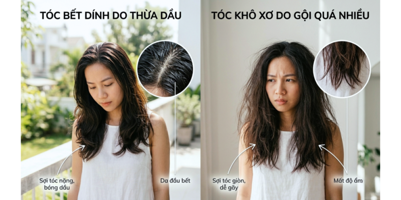 So sánh tác động của tần suất gội đầu lên tình trạng dầu nhờn và khô xơ của da đầu