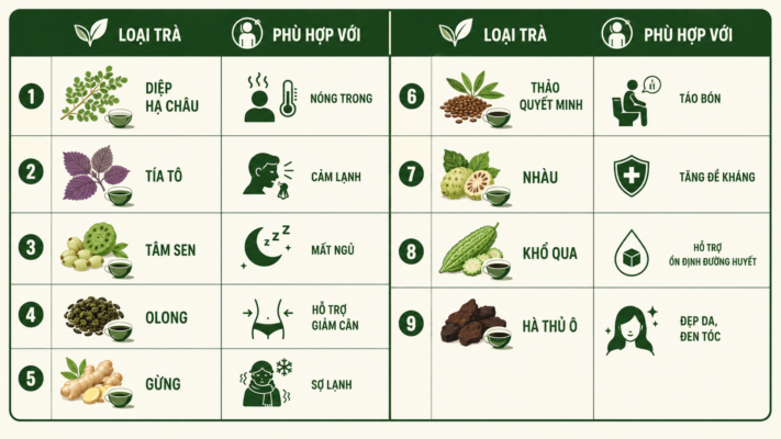 Phân loại trà thảo mộc túi lọc