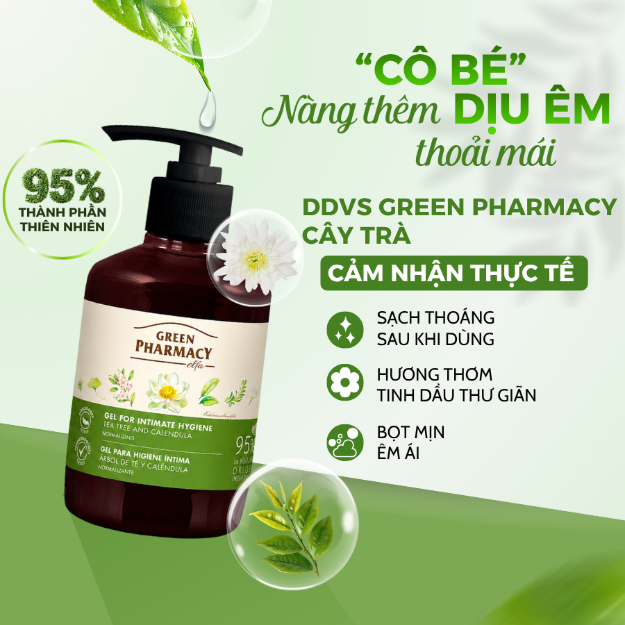 Dung Dịch Vệ Sinh Phụ Nữ Green Pharmacy Cây Trà Kháng Khuẩn Khử Mùi Dịu Nhẹ 370ml Chính Hãng Châu Âu - Ảnh 4
