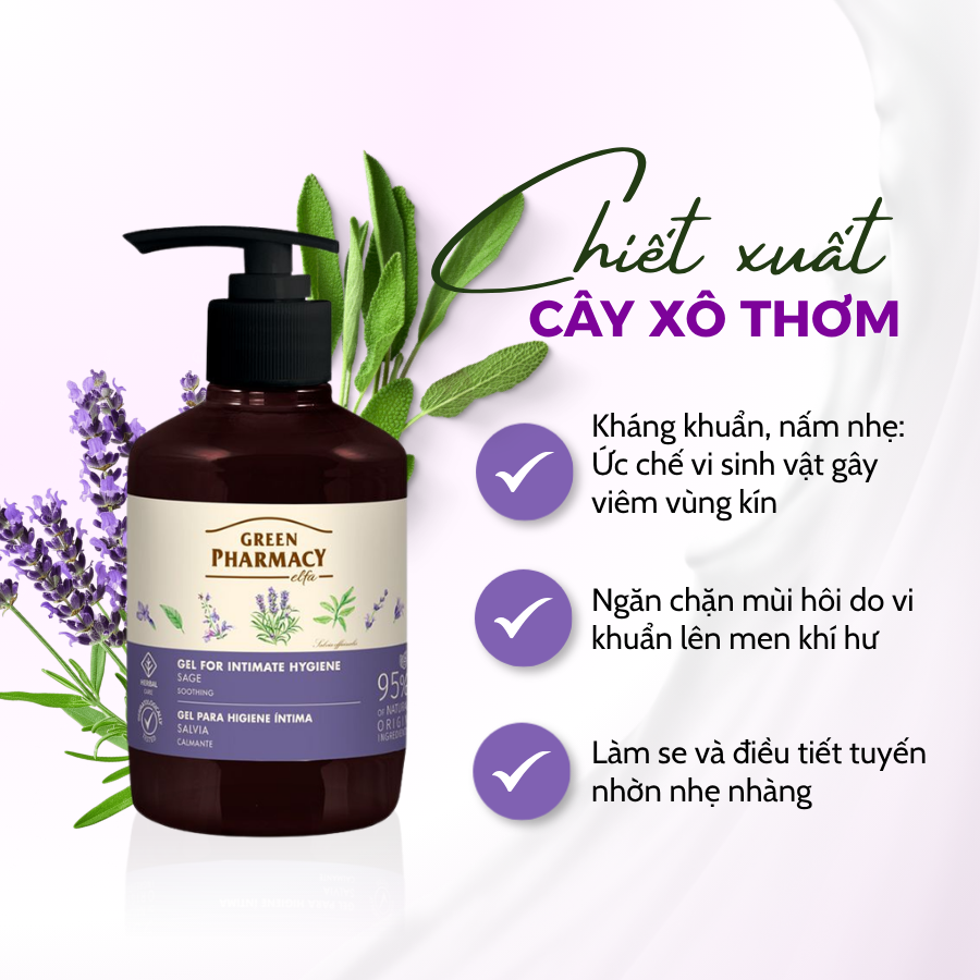 Dung Dịch Vệ Sinh Phụ Nữ Green Pharmacy Cây Xô Thơm 370ml - Làm Sạch Dịu Nhẹ, Khử Mùi Khô Thoáng - Ảnh 2