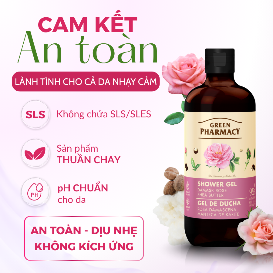Sữa Tắm Dạng Gel Green Pharmacy Hương Hoa Hồng Damask Bơ Hạt Mỡ 500ml Dịu Nhẹ Cho Mọi Loại Da - Ảnh 3