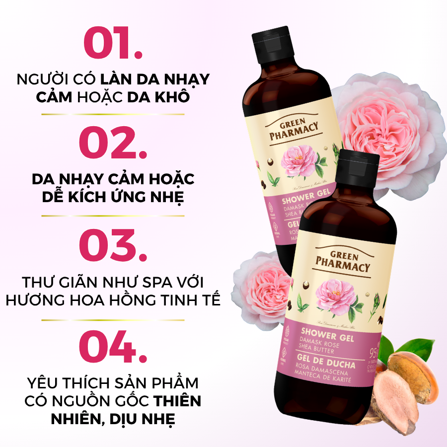 Sữa Tắm Dạng Gel Green Pharmacy Hương Hoa Hồng Damask Bơ Hạt Mỡ 500ml Dịu Nhẹ Cho Mọi Loại Da - Ảnh 6