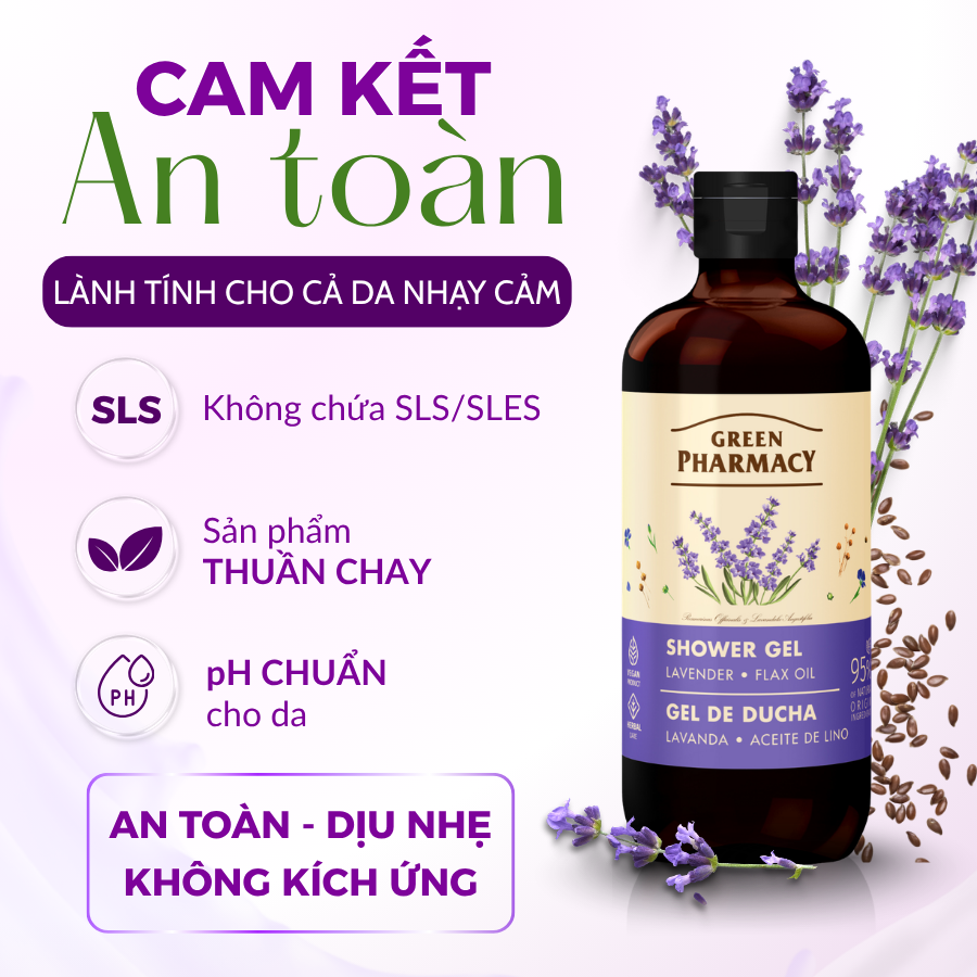 Sữa Tắm Dạng Gel Green Pharmacy Hương Hoa Oải Hương & Dầu Hạt Lanh 500ml Dịu Nhẹ, Cho Mọi Loại Da - Ảnh 6