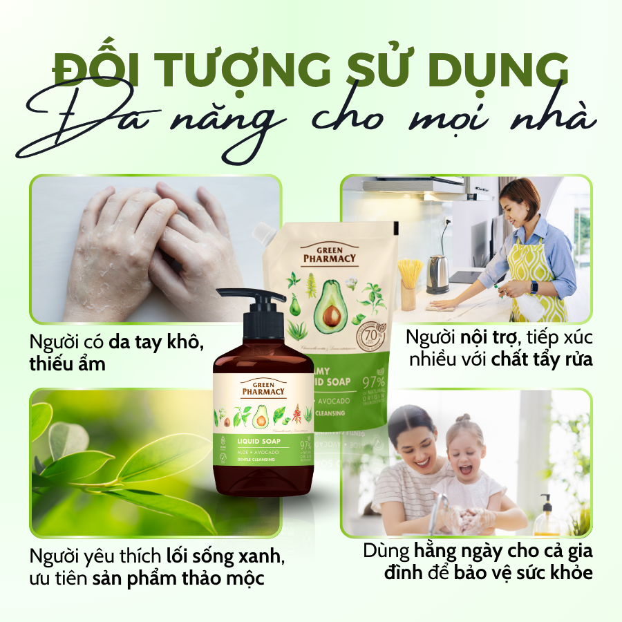 Xà Phòng Rửa Tay Thiên Nhiên Green Pharmacy Chiết Xuất Lô Hội Và Dầu Bơ 460ml Dạng Túi Thay Thế - Ảnh 6