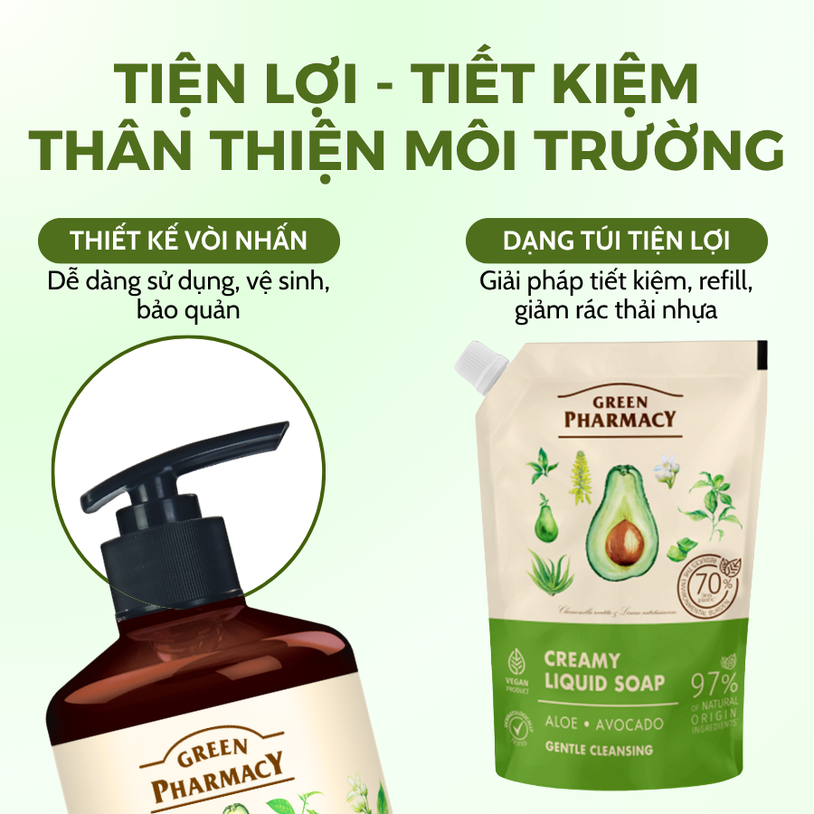 Xà Phòng Rửa Tay Thiên Nhiên Green Pharmacy Chiết Xuất Lô Hội Và Dầu Bơ 460ml Dạng Túi Thay Thế - Ảnh 5