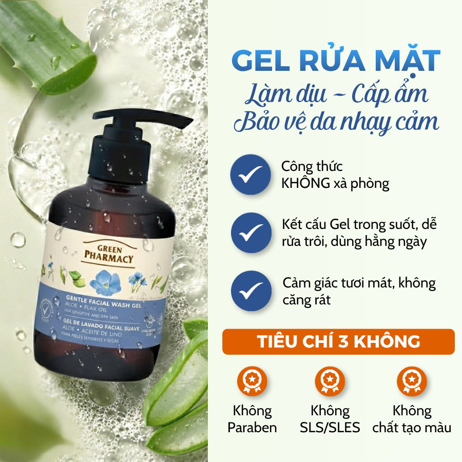 Gel Rửa Mặt Green Pharmacy Lô Hội & Hạt Lanh 270ml - Làm Sạch Dịu Nhẹ Cho Da Khô Và Da Nhạy Cảm - Ảnh 2