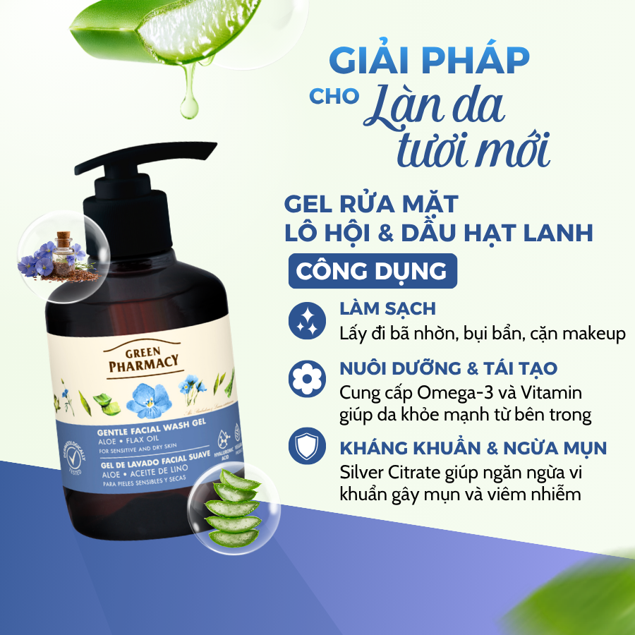 Gel Rửa Mặt Green Pharmacy Lô Hội & Hạt Lanh 270ml - Làm Sạch Dịu Nhẹ Cho Da Khô Và Da Nhạy Cảm - Ảnh 4