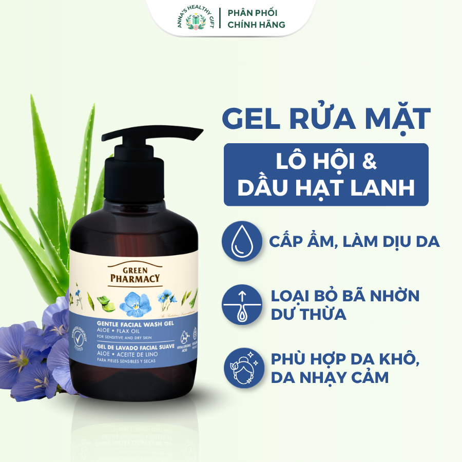 Gel Rửa Mặt Green Pharmacy Lô Hội & Hạt Lanh 270ml - Làm Sạch Dịu Nhẹ Cho Da Khô Và Da Nhạy Cảm