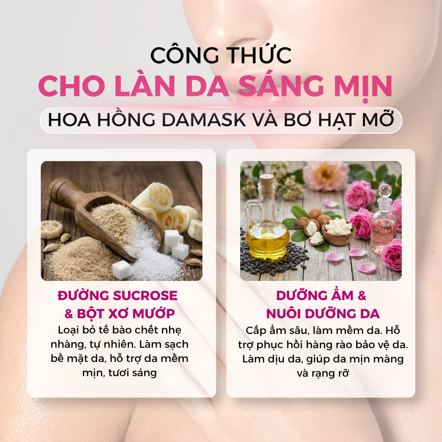 Tẩy Tế Bào Chết Body Scrub Hoa Hồng Damask và Bơ Hạt Mỡ 200ml Hỗ Trợ Săn Chắc Mịn Da - Ảnh 4