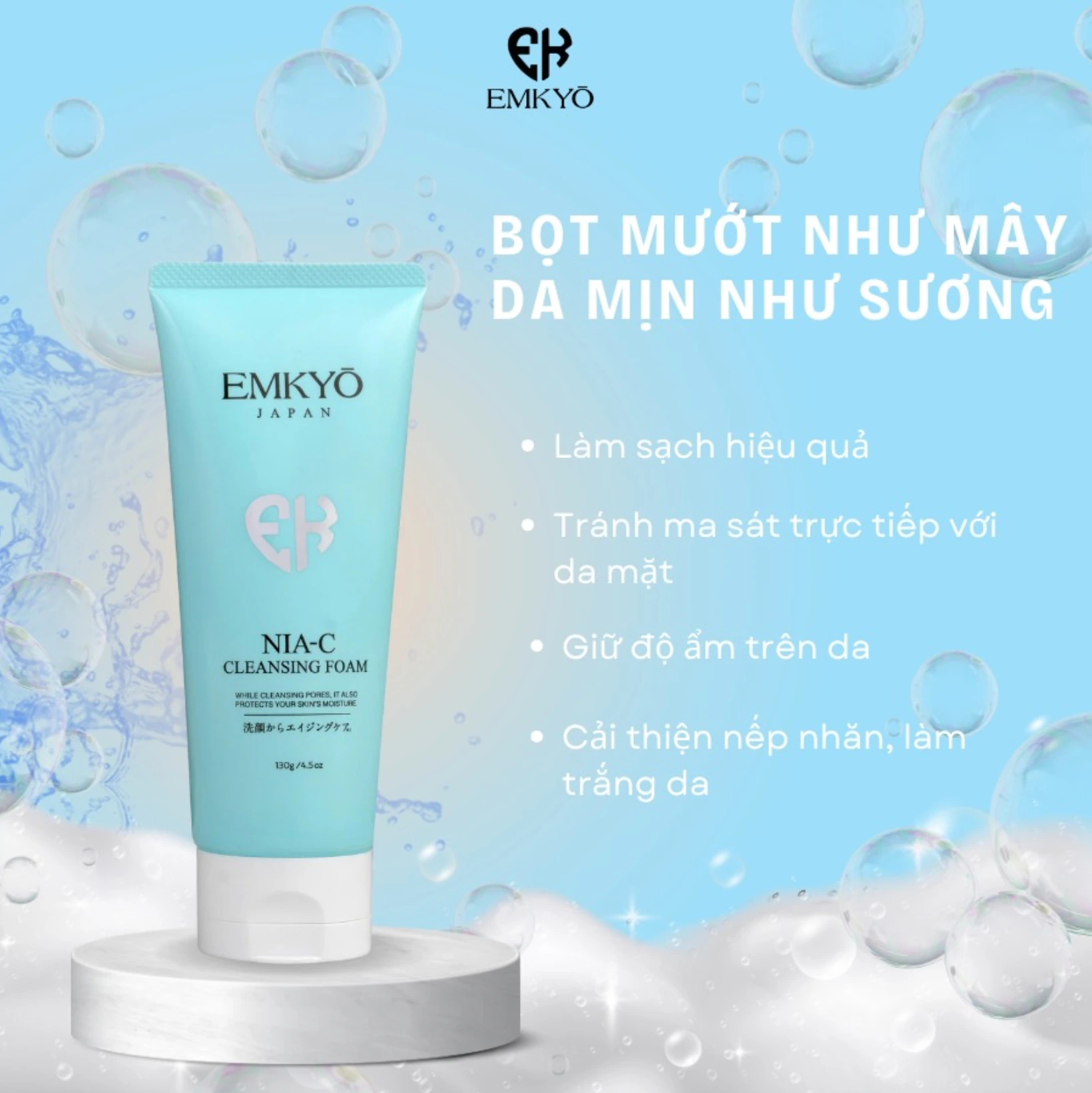 Sữa Rửa Mặt EMKYŌ NIA-C Cleansing Foam Dành Cho Chăm Sóc Da 130g - Ảnh 4