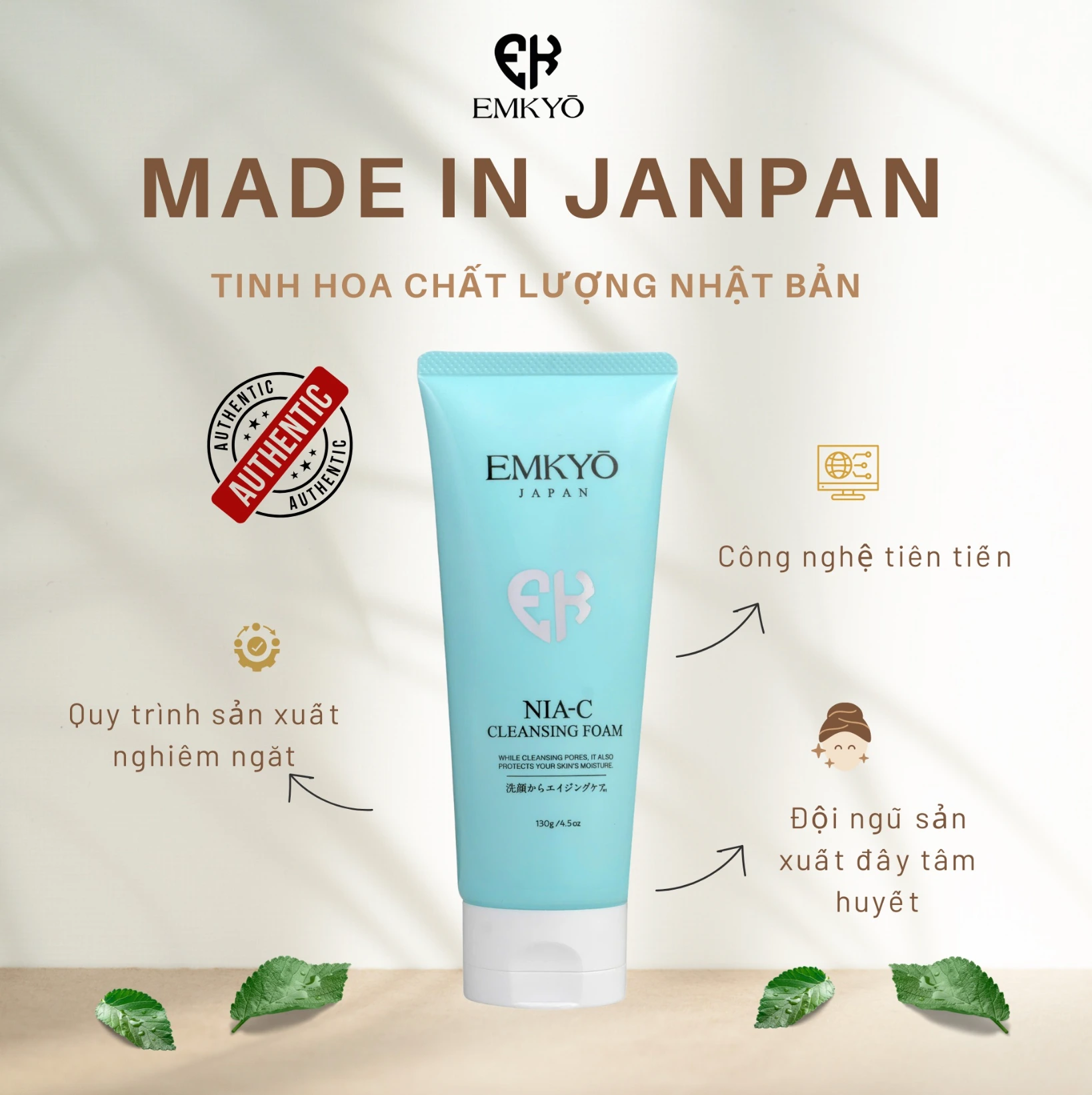 Sữa Rửa Mặt EMKYŌ NIA-C Cleansing Foam Dành Cho Chăm Sóc Da 130g - Ảnh 3